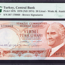 6.Ems. 20 Lira I87 "TCMB Başkan Yardımcısı Sayın Yavuz CANEVİ tarafından Islak İmzalı"