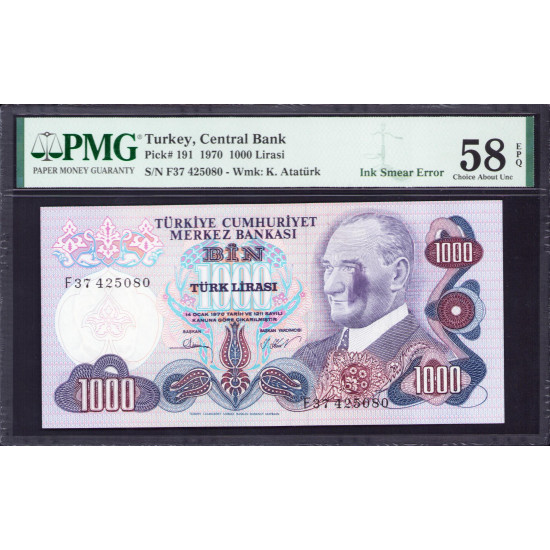 6.Ems. 1.000 Lira  F37 "Mürekkep Fazlası Hatalı Basım"